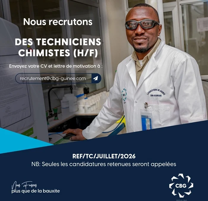 CBG recrute des techniciens chimistes à Kamar : une opportunité pour les talents scientifiques guinéens